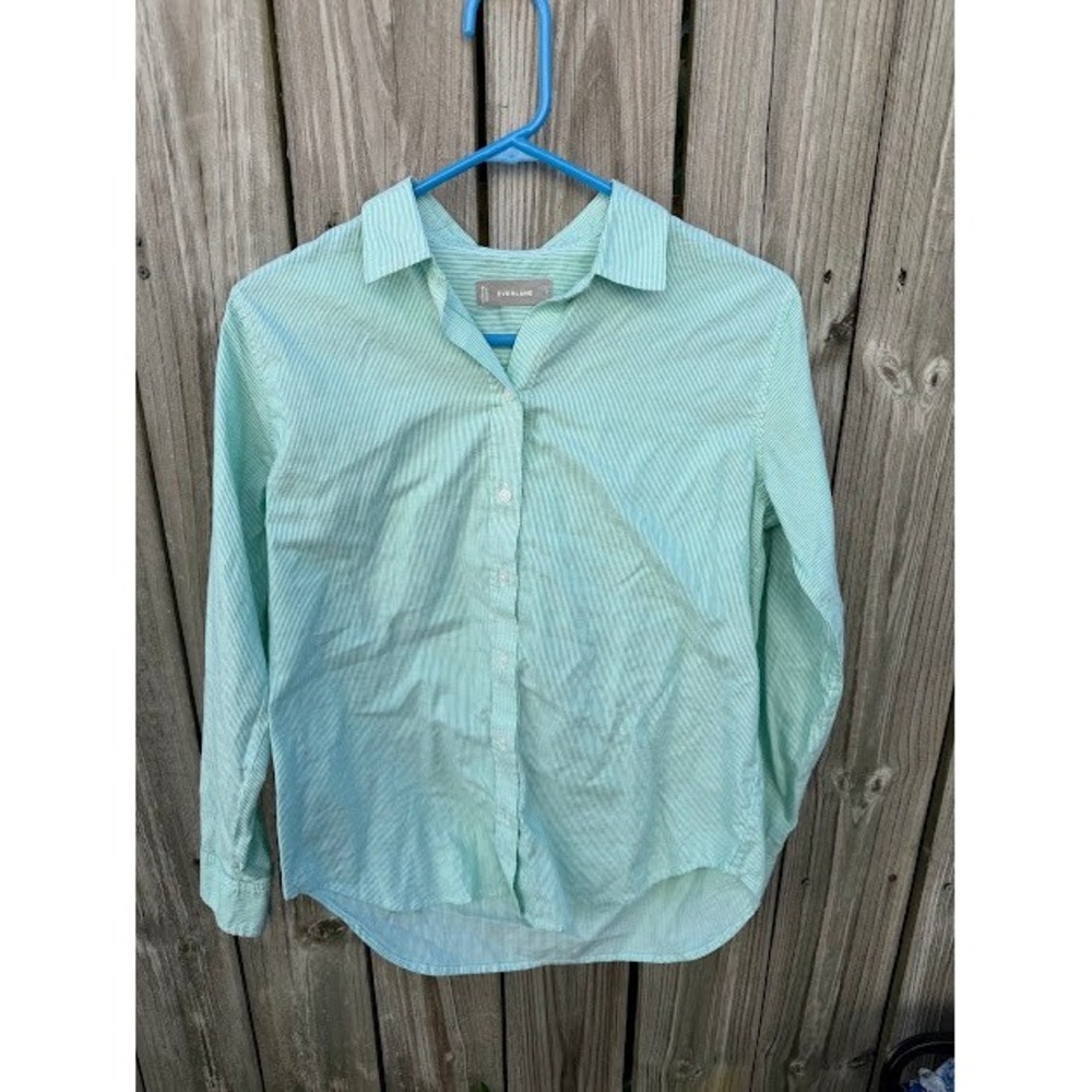 Preppy Coastal Everlane Pinstripe Button Down Shirt 2 Mint Green Cotton Classic